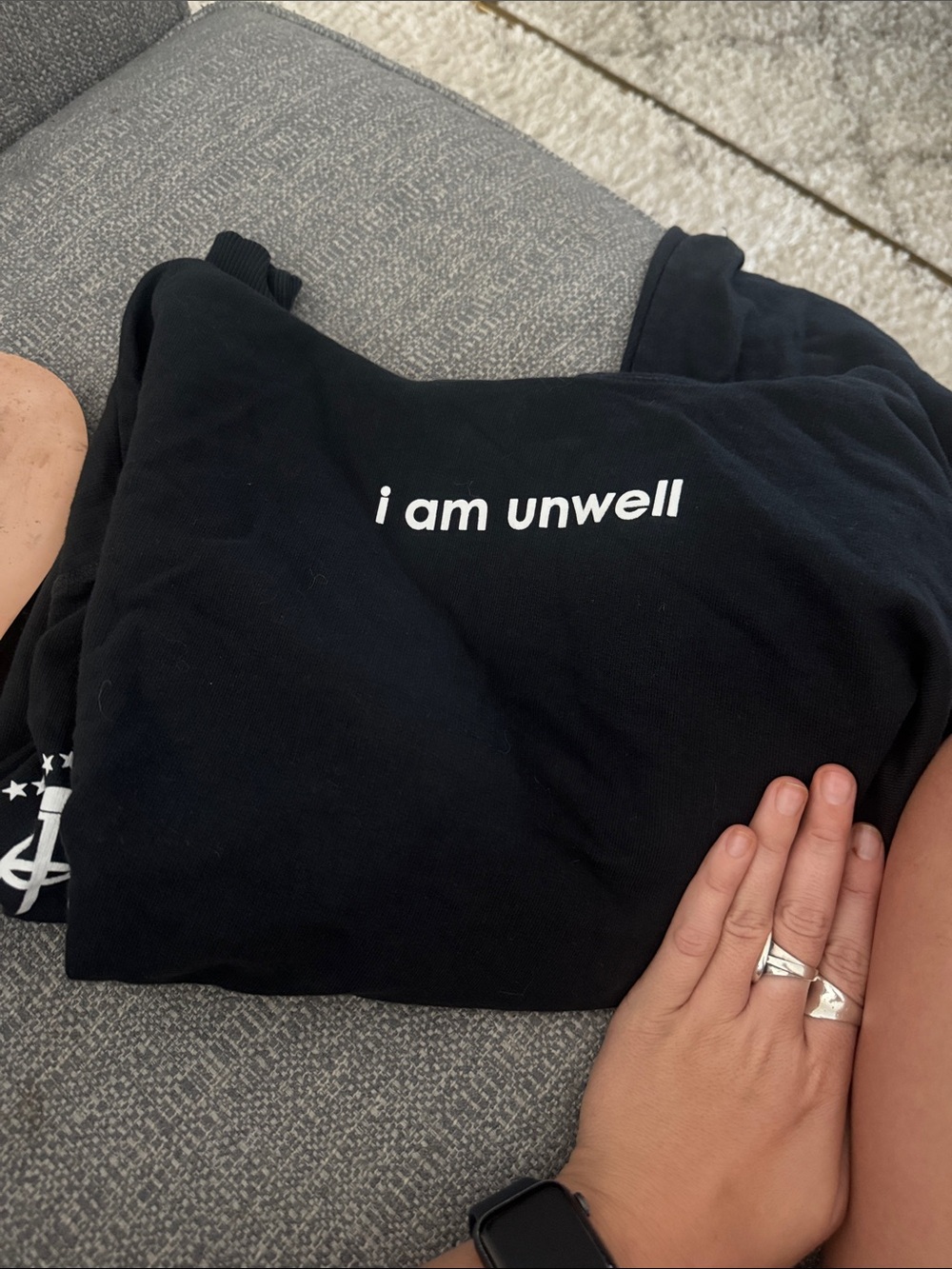 Black Graphic Crewneck Sweatshirt - "i am unwell"